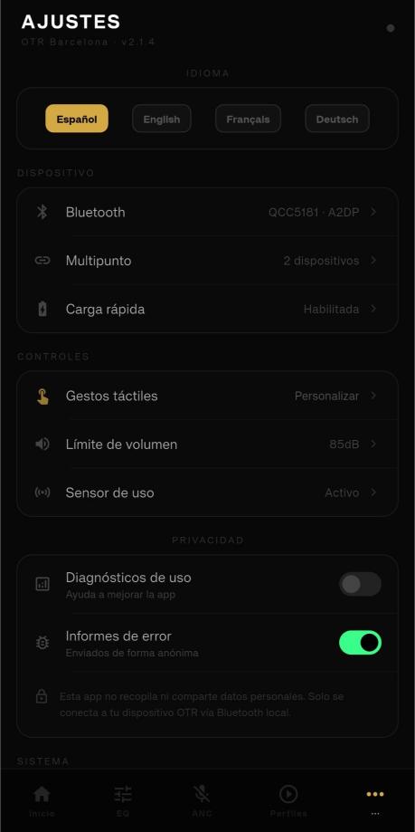 Ajustes de la app